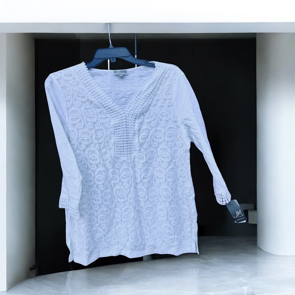 JM Collection Petite 3/4-Sleeve Lace-Front Tunic NWT Retro Deadstock CleanGirl